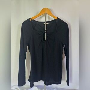 Maurices Black Ribbed Long Sleeve Top XL | Strappy Front Detail, Casual & Chic